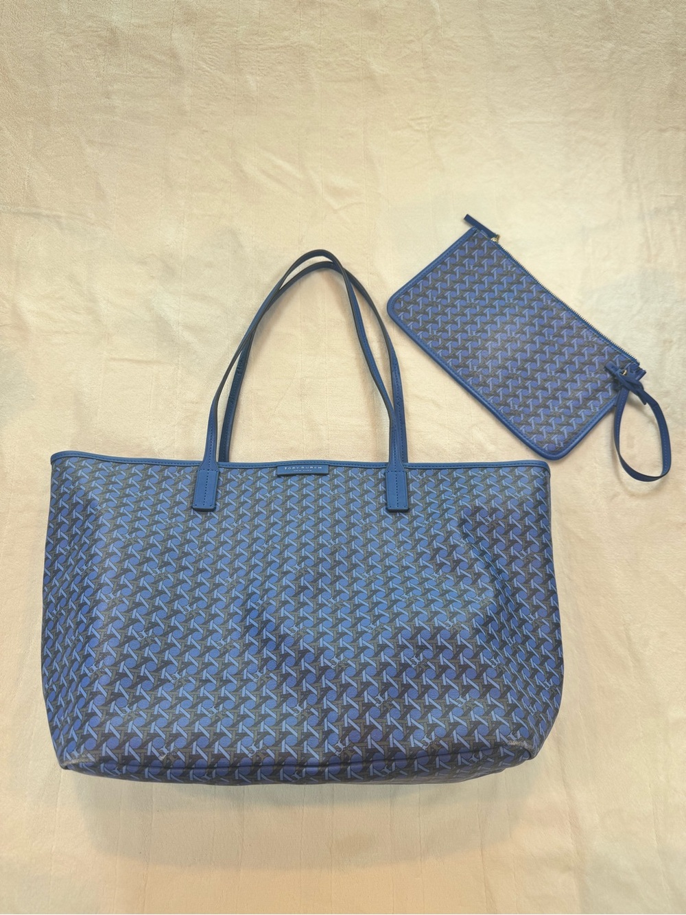Tory Burch Ever-Ready Mediterranean Blue Coated Canvas Zip Tote 💙 - Picture 2 of 14